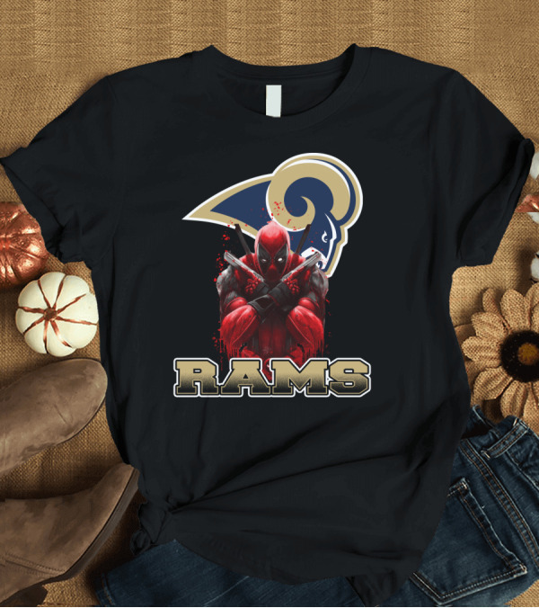 T-Shirt: Rams and Deadpool Crossover with Los Angeles NFL T-Shirt Rams and Deadpool Crossover with Los Angeles NFL T-Shirt