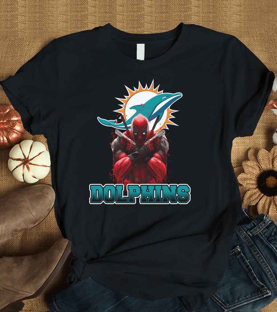 Miami Dolphins Logo and Deadpool Crossover Fans T-Shirt