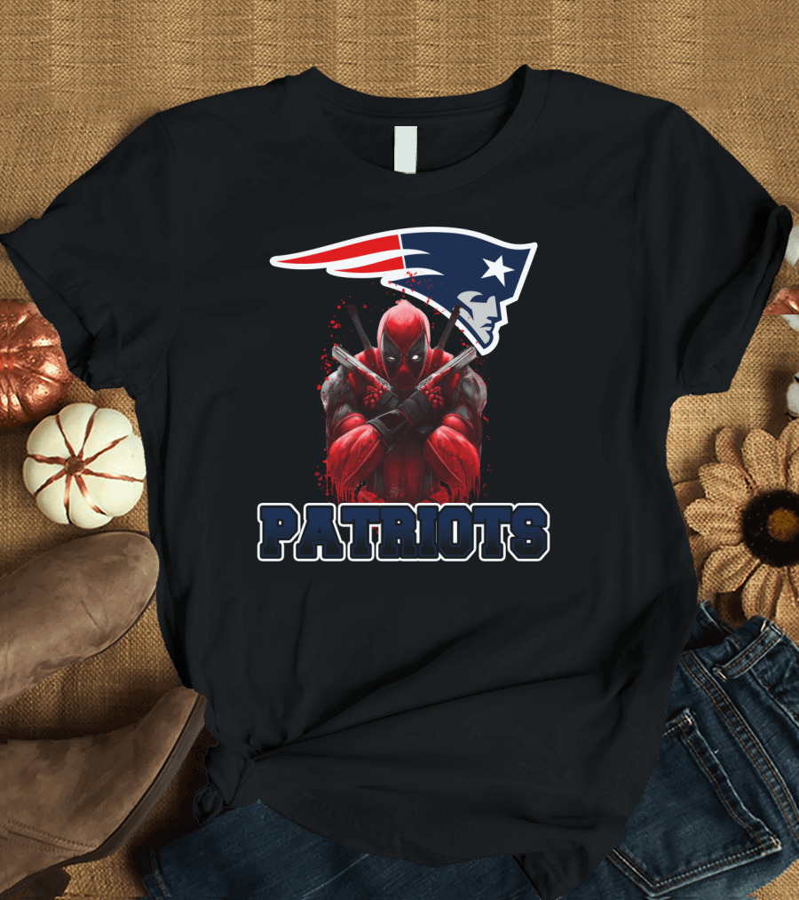 Patriots Deadpool Crossover with New England Patriots Logo Featuring Marvel Character T-Shirt