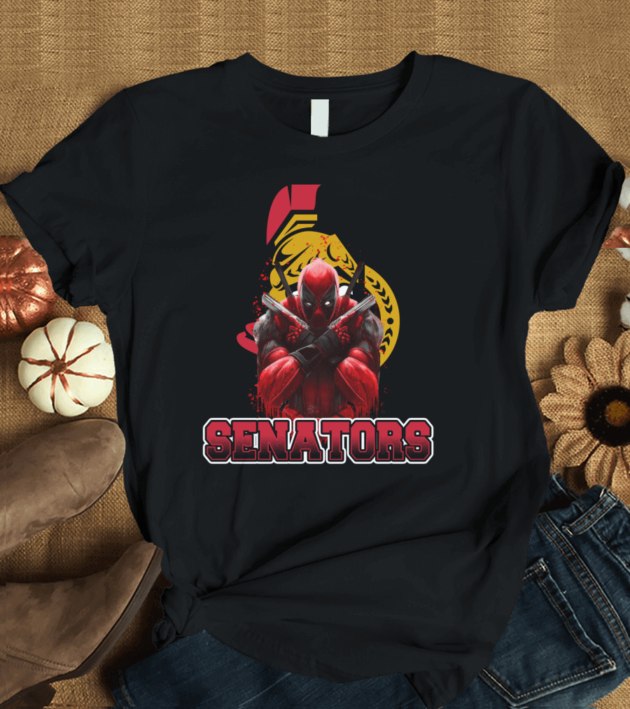 Deadpool and Ottawa Senators Crossover Featuring Iconic Hockey T-Shirt
