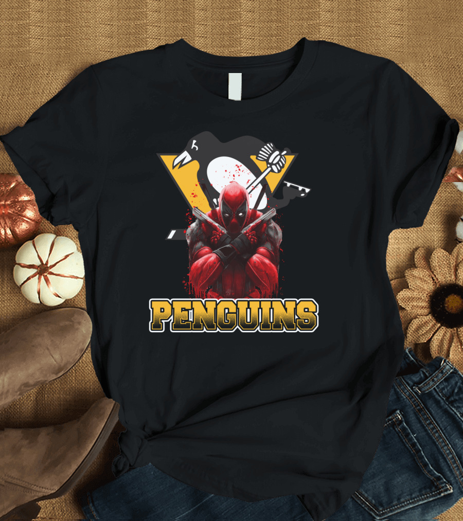 Penguins Deadpool Crossover Pittsburgh Hockey Fan Art Collaboration T-Shirt