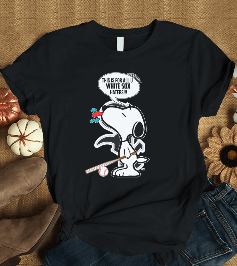Snoopy Baseball Bat Graphic White Sox Haters Text Peppermint T-Shirt