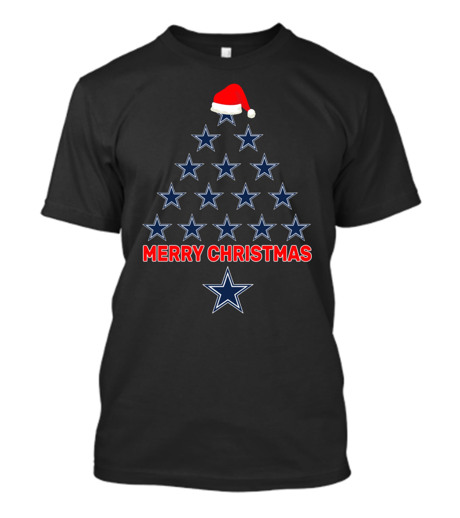 Merry Christmas Dallas Cowboys Stars Tree With Santa Hat T-Shirt