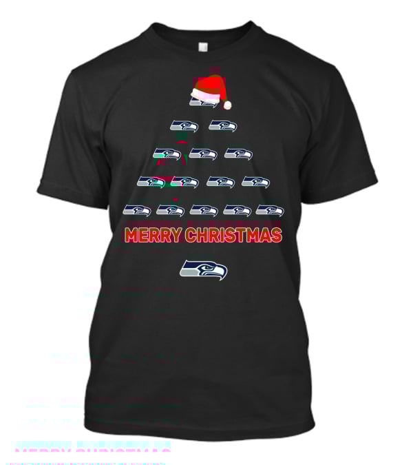 Merry Christmas Seattle Seahawks Logo Tree With Santa Hat T-Shirt