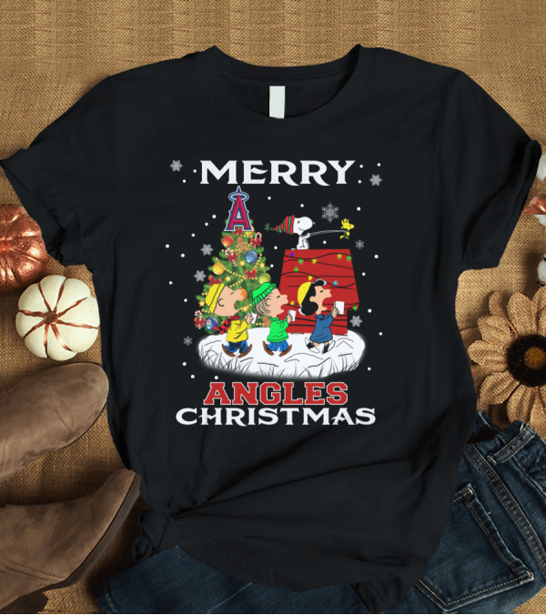 T-Shirt: Merry Los Angeles Angels Christmas with Snoopy and Peanuts Characters T-Shirt Merry Los Angeles Angels Christmas with Snoopy and Peanuts Characters T-Shirt