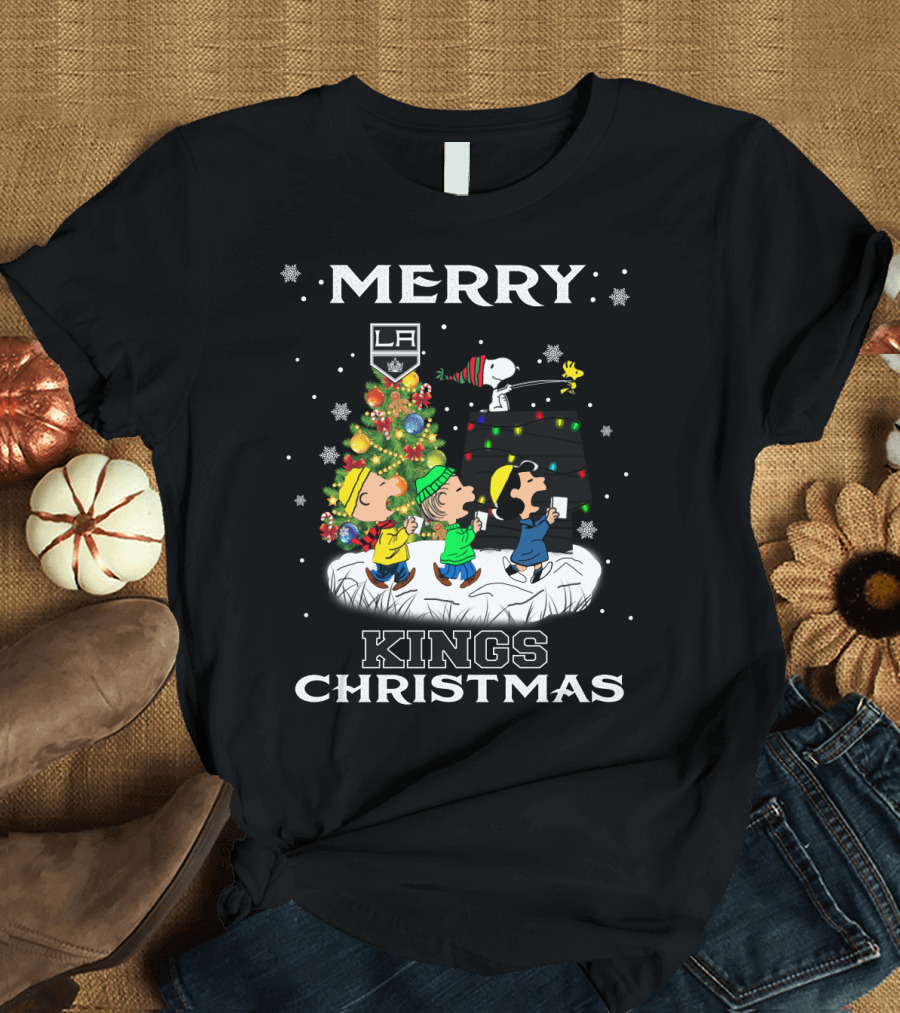 Merry Los Angeles Kings Christmas with Snoopy and Peanuts Characters T-Shirt