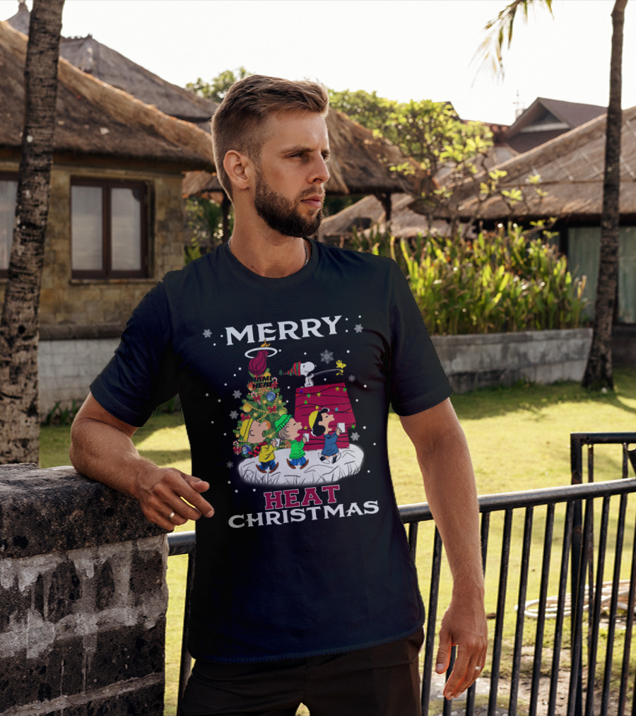 Merry Miami Heat Christmas Snoopy Peanuts Festive T-Shirt