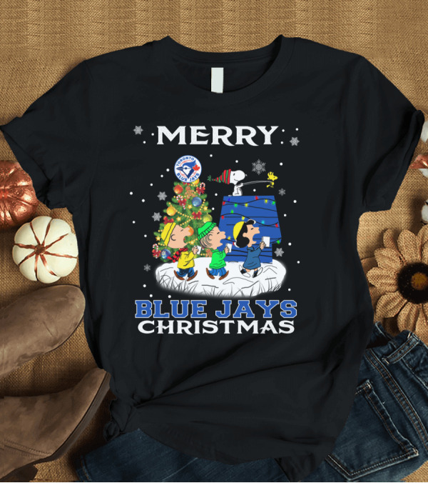 T-Shirt: Merry Toronto Blue Jays Christmas Featuring Snoopy and Friends Holiday Scene T-Shirt Merry Toronto Blue Jays Christmas Featuring Snoopy and Friends Holiday Scene T-Shirt