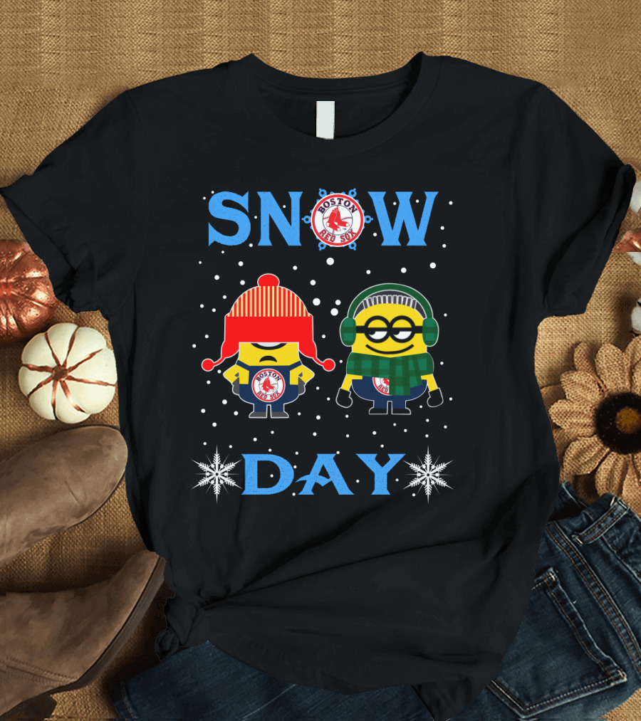 Snow Day For Boston Red Sox With Minion Fans In Winter Gear T-Shirt