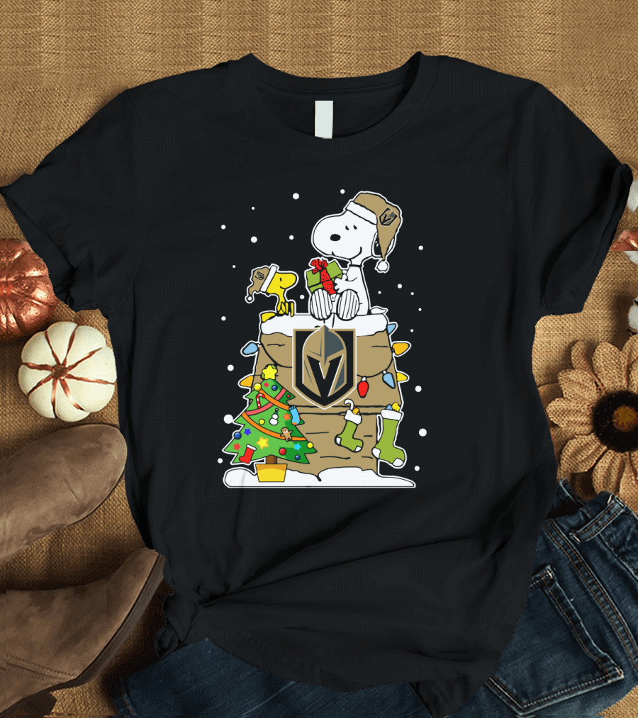 Vegas Golden Knights Snoopy Christmas Gift Stack Peanuts Fan T-Shirt