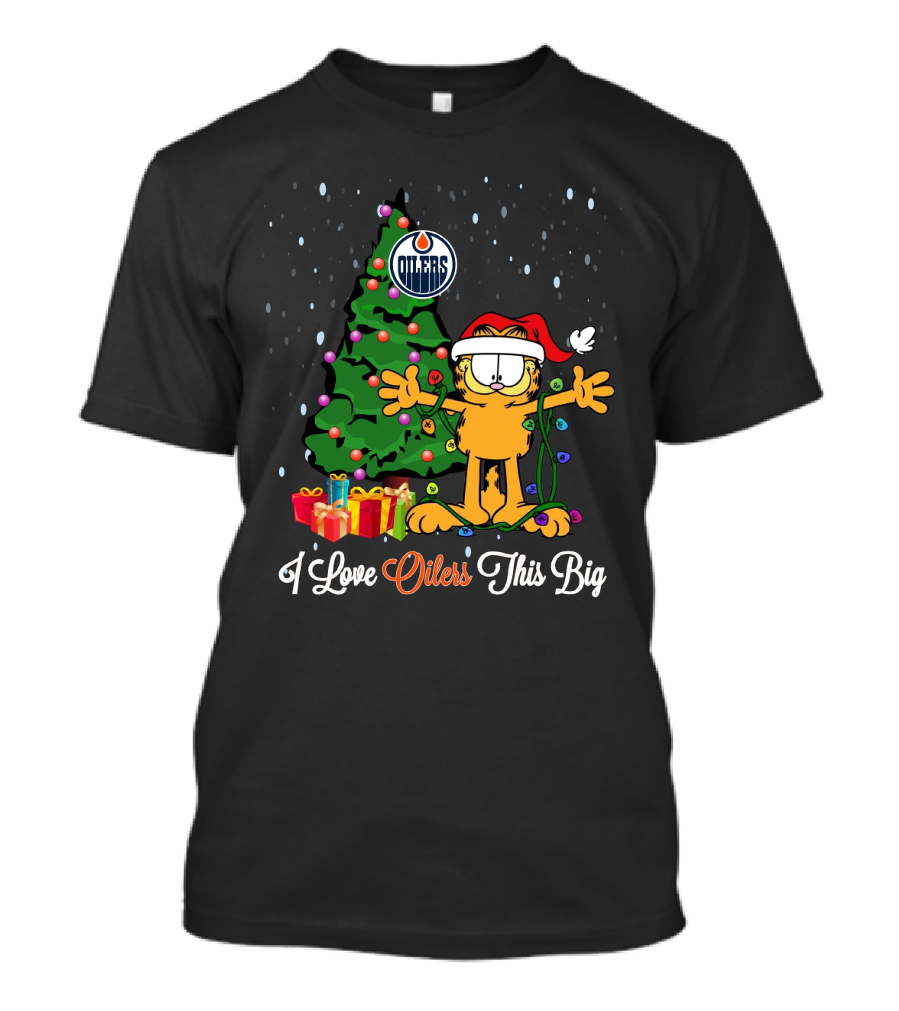 Garfield Christmas With Edmonton Oilers Fan Love And Holiday Cheer T-Shirt