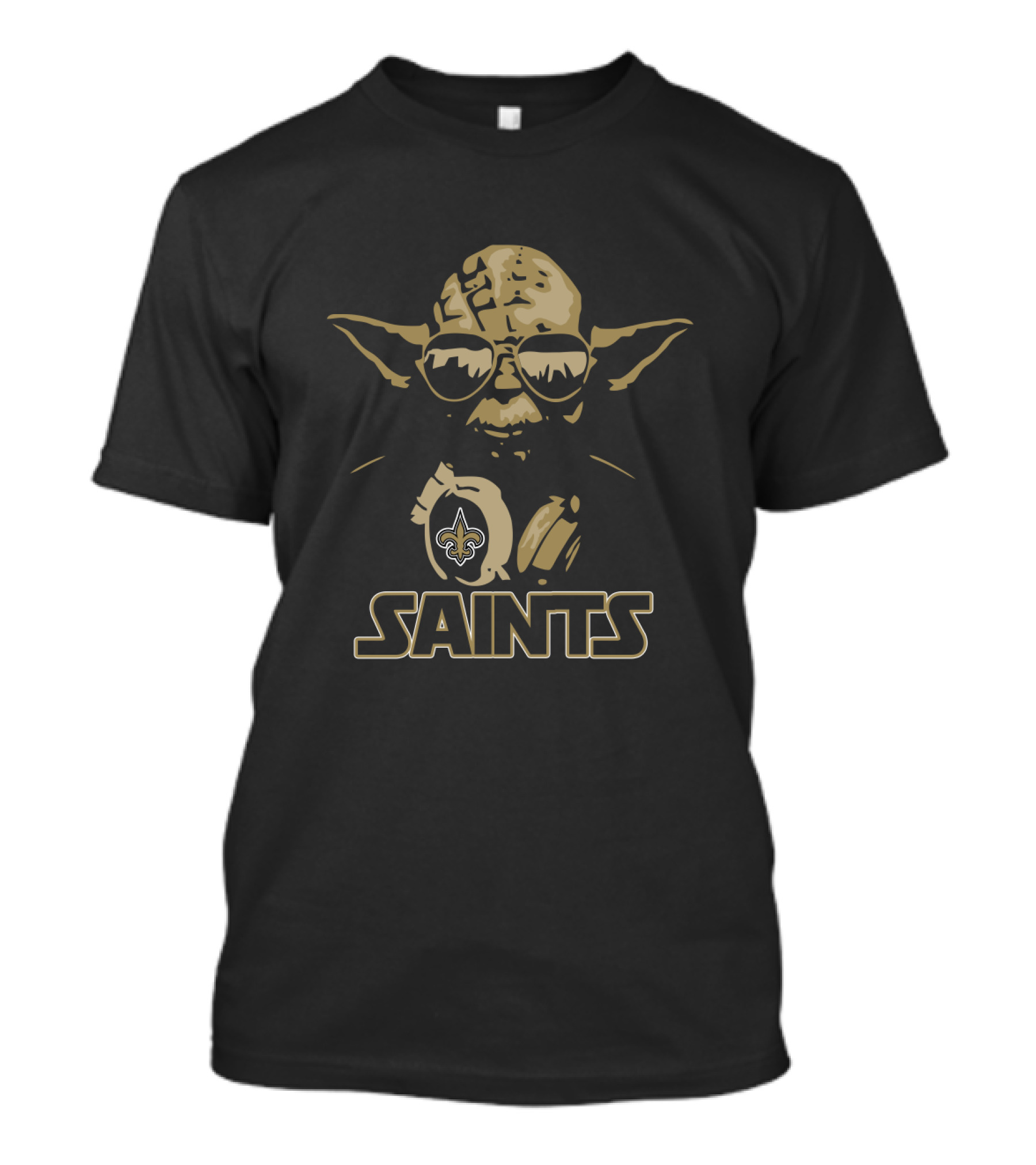 Yoda Wearing New Orleans Saints Logo Reflective Sunglasses With Star Wars Style Saints T-Shirt