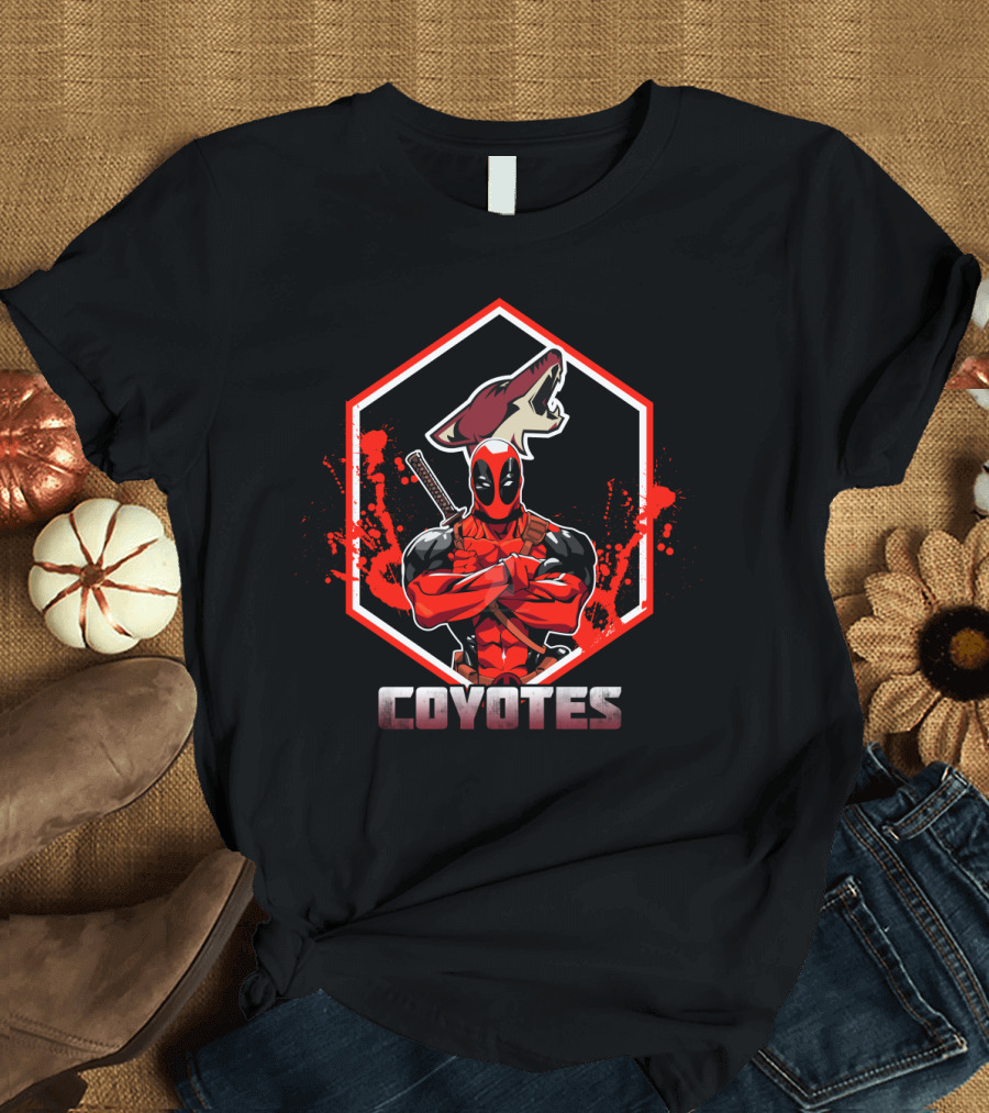 Deadpool Coyotes Crossover with Red Paint and Sword T-Shirt