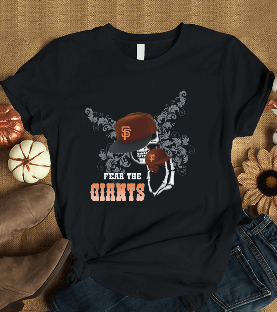 Fear The Giants San Francisco Skull Skeleton Baseball Cap T-Shirt