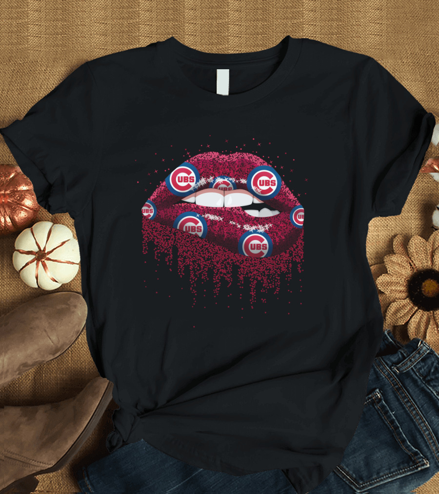 Glittering Chicago Cubs Lips with Team T-Shirt