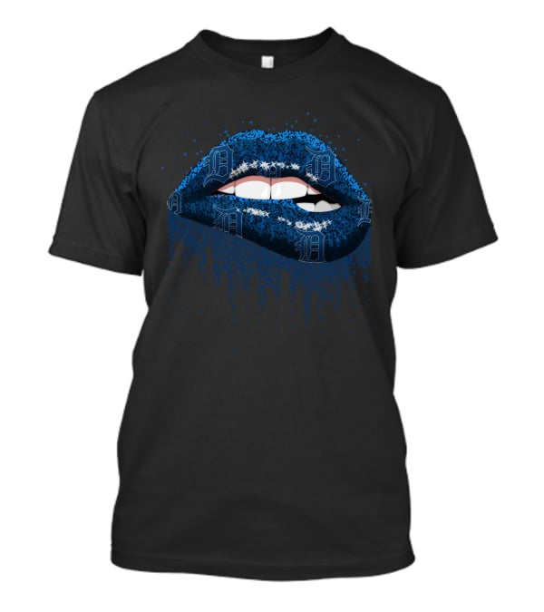 Detroit Tigers Fans Glittery Lips Design With Iconic Old English D T-Shirt