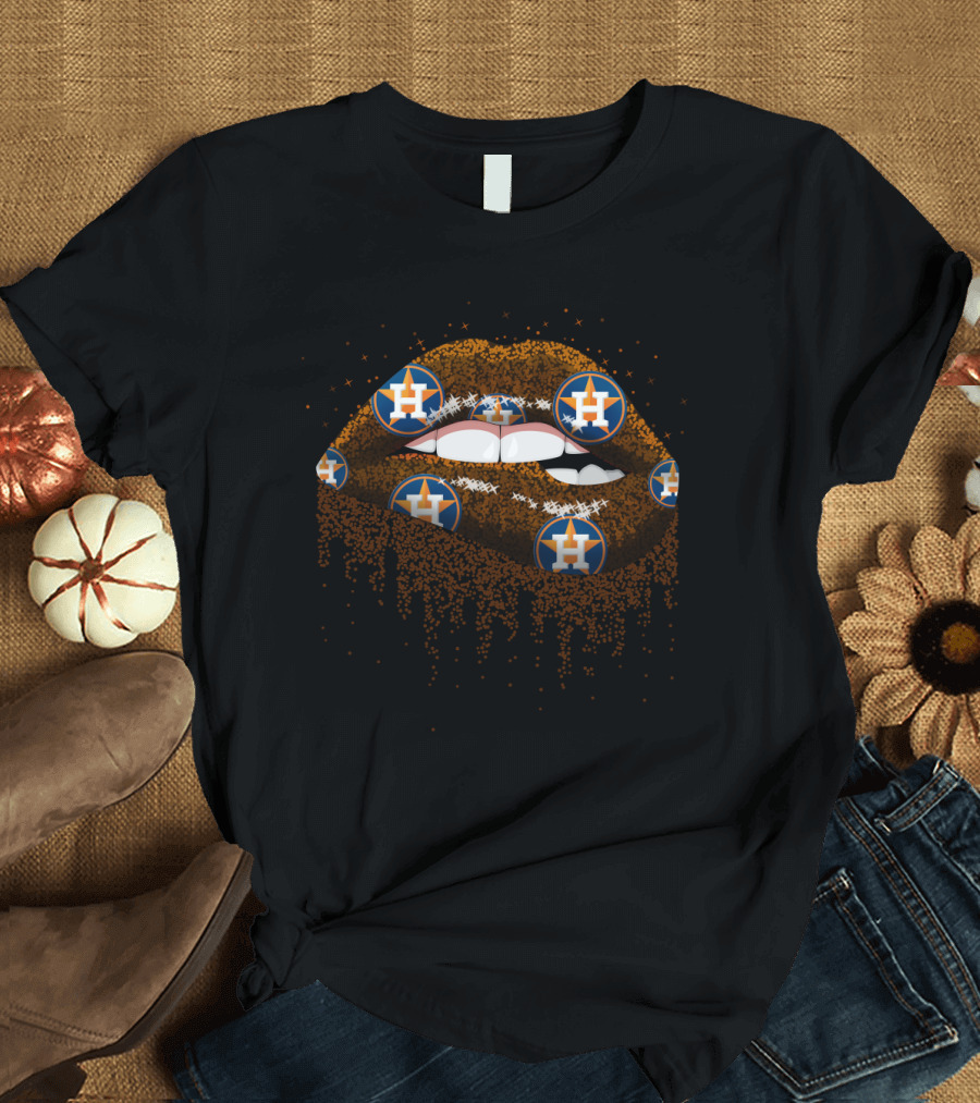 Glitter Lips Houston Astros Fans Lipstick Art with Team T-Shirt