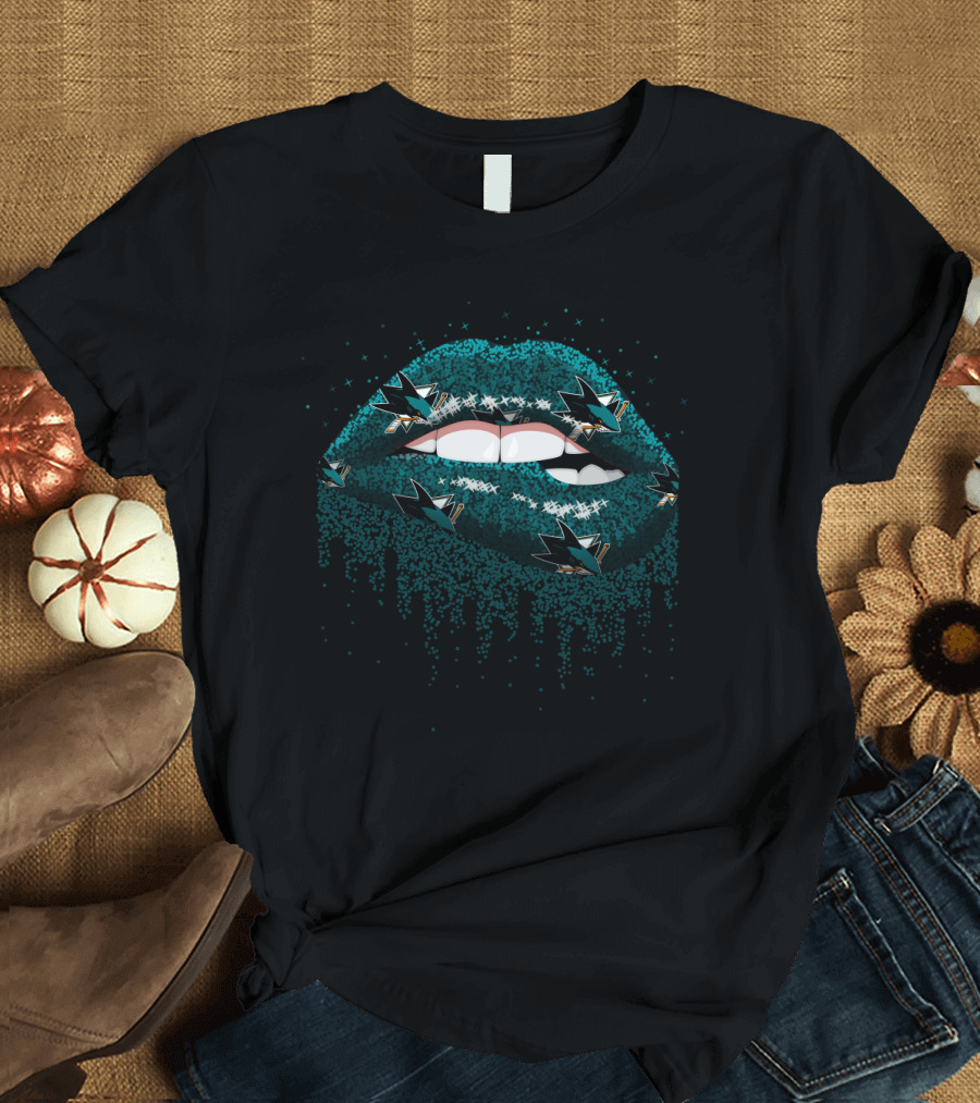 San Jose Sharks Glittery Lips Graphic for Fans T-Shirt