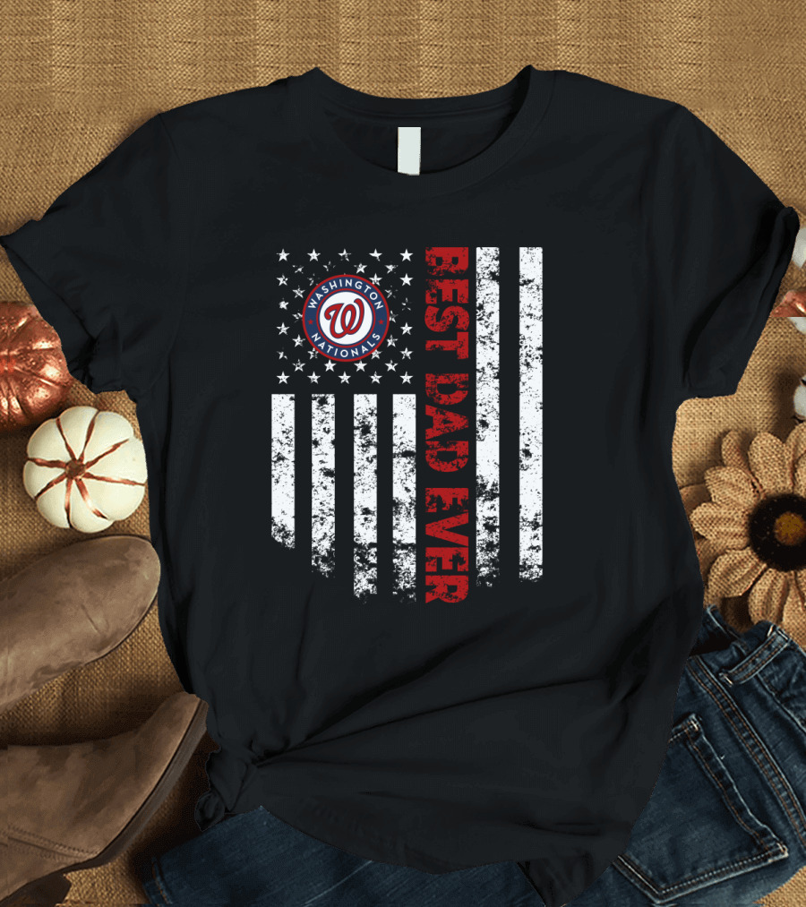Washington Nationals Best Dad Ever American Flag T-Shirt