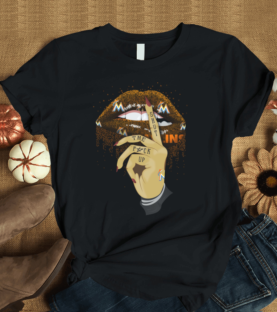 Miami Marlins Fans Glitter Lips Shut the F Up Bold Text Sports Visual T-Shirt