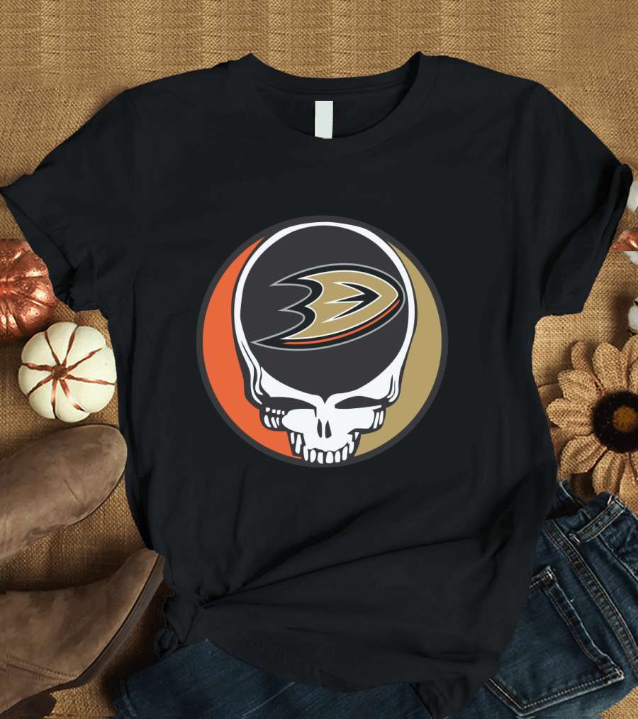 Anaheim Ducks Fans Grateful Dead Skull Logo Fusion T-Shirt