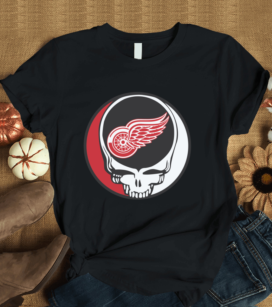 Grateful Dead Skull with Detroit Red Wings Logo for Fans T-Shirt