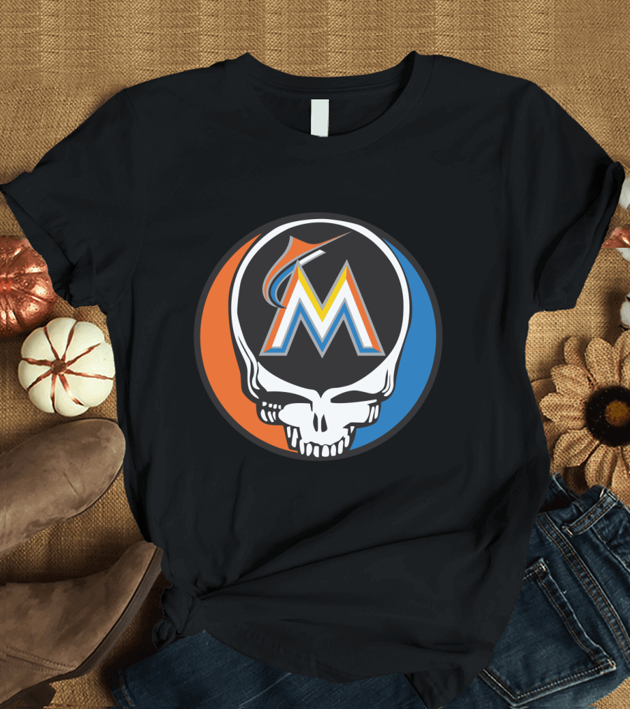 Grateful Dead Skull Miami Marlins Logo Mashup for Fans T-Shirt