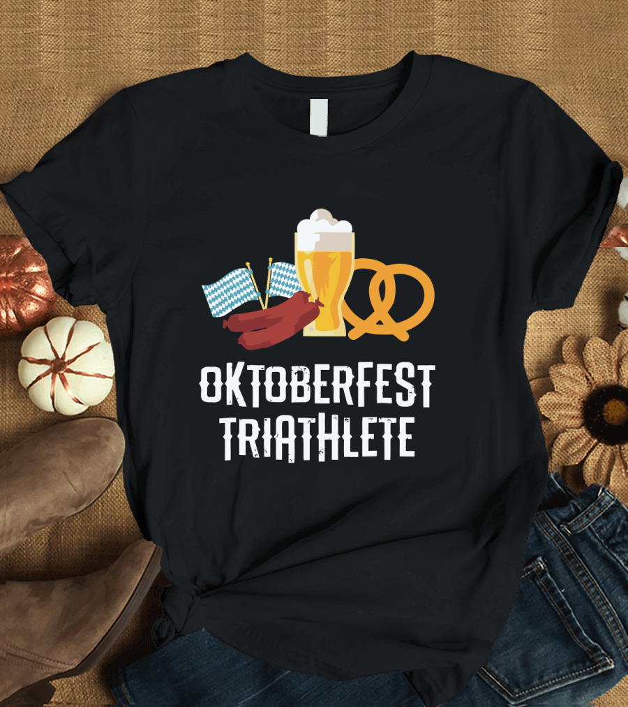Oktoberfest Triathlete Sausage Beer Pretzel Flags T-Shirt