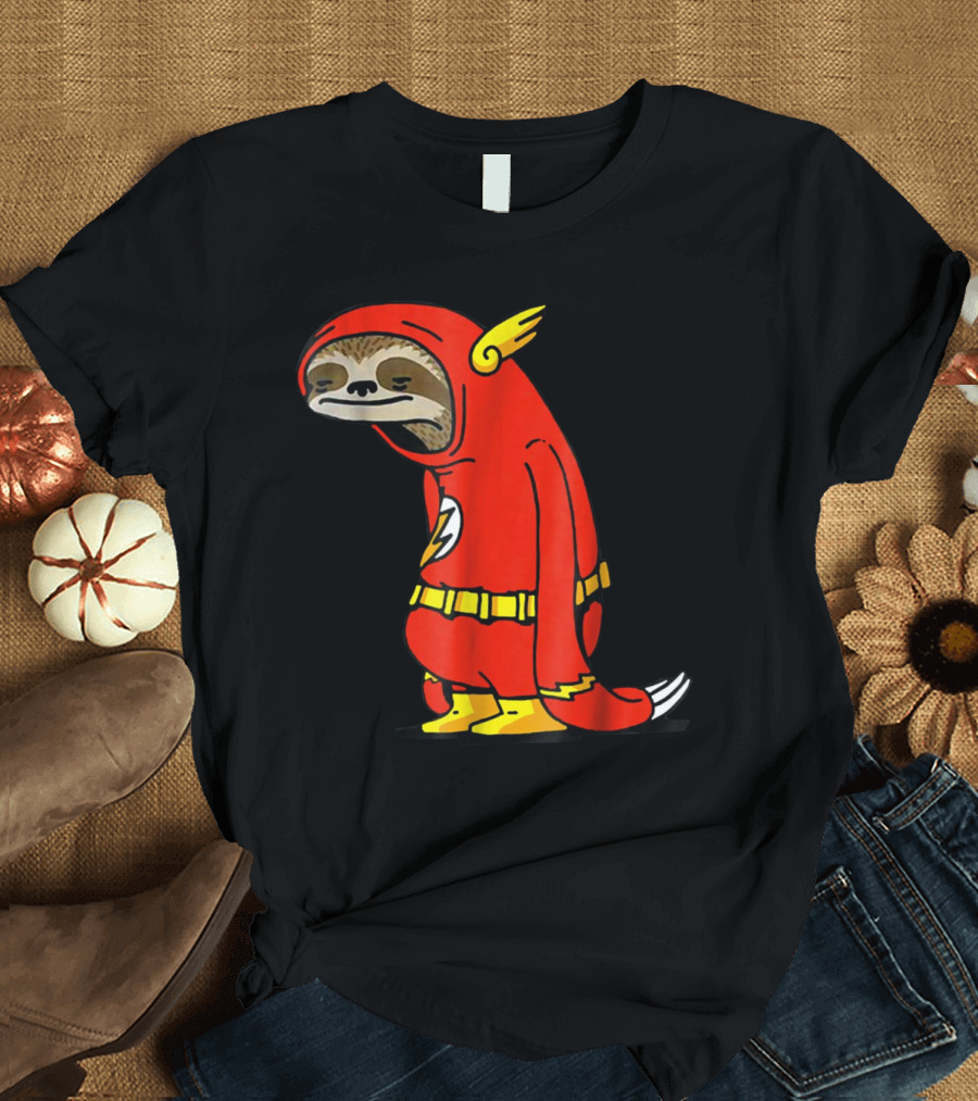 Slow Cartoon Sloth Dressed as Flash Funny Napper Character T-Shirt