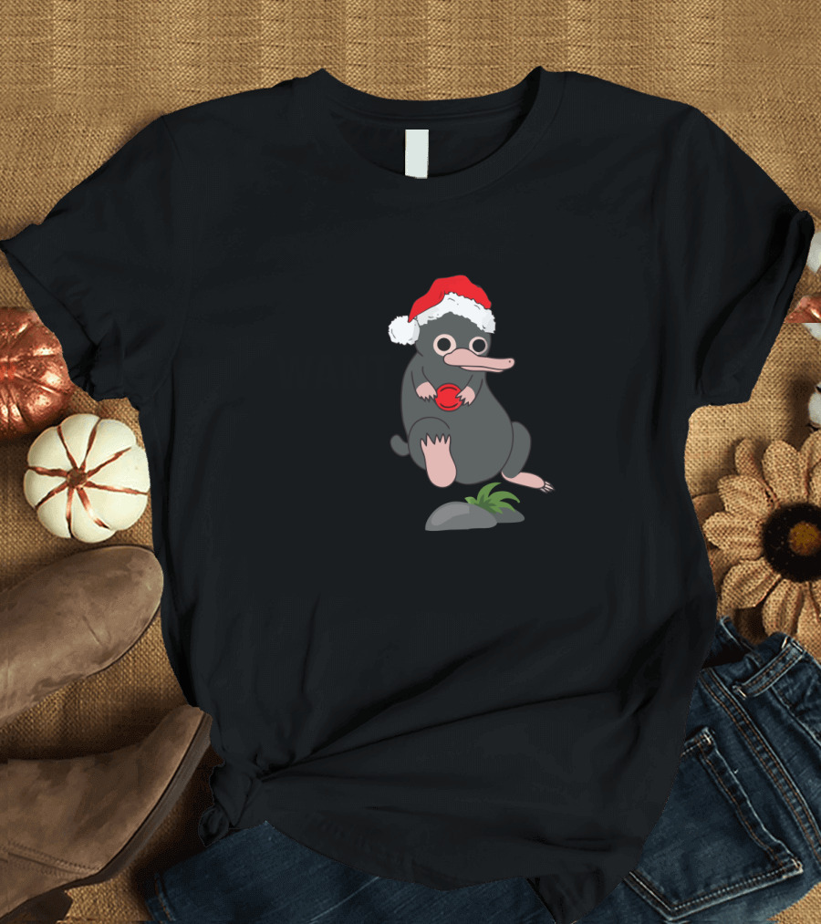 All I Want For Christmas Is A Niffler Wearing Santa Hat Holding Red T-Shirt