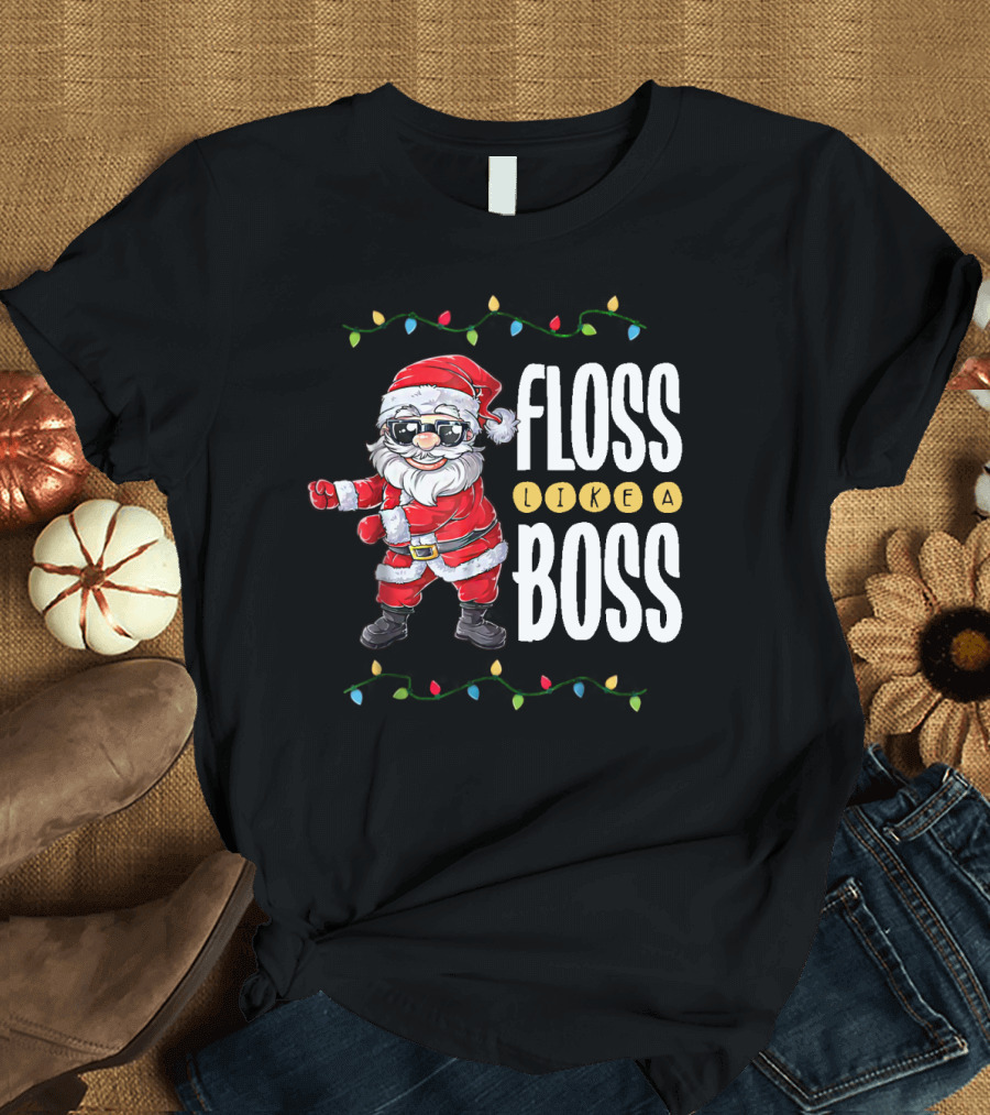 Floss Like a Boss Santa Dancing with Christmas Lights T-Shirt