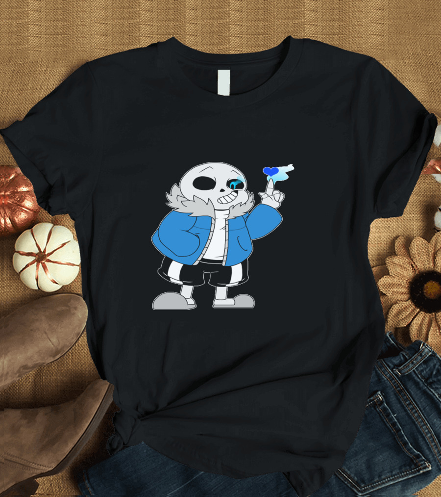 Sans Undertale Character with Blue Heart and Skeleton Jacket Look T-Shirt