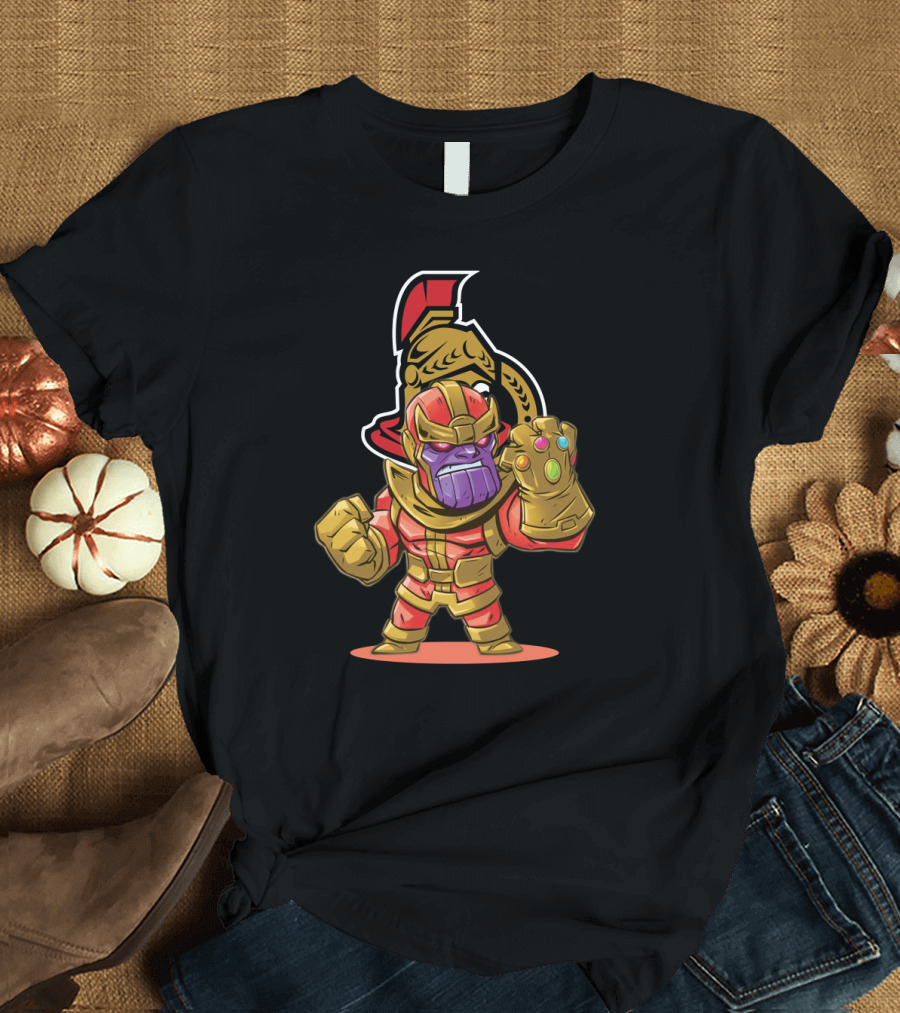 Thanos in Ottawa Senators Inspired Costume with Infinity Gauntlet and Senators T-Shirt