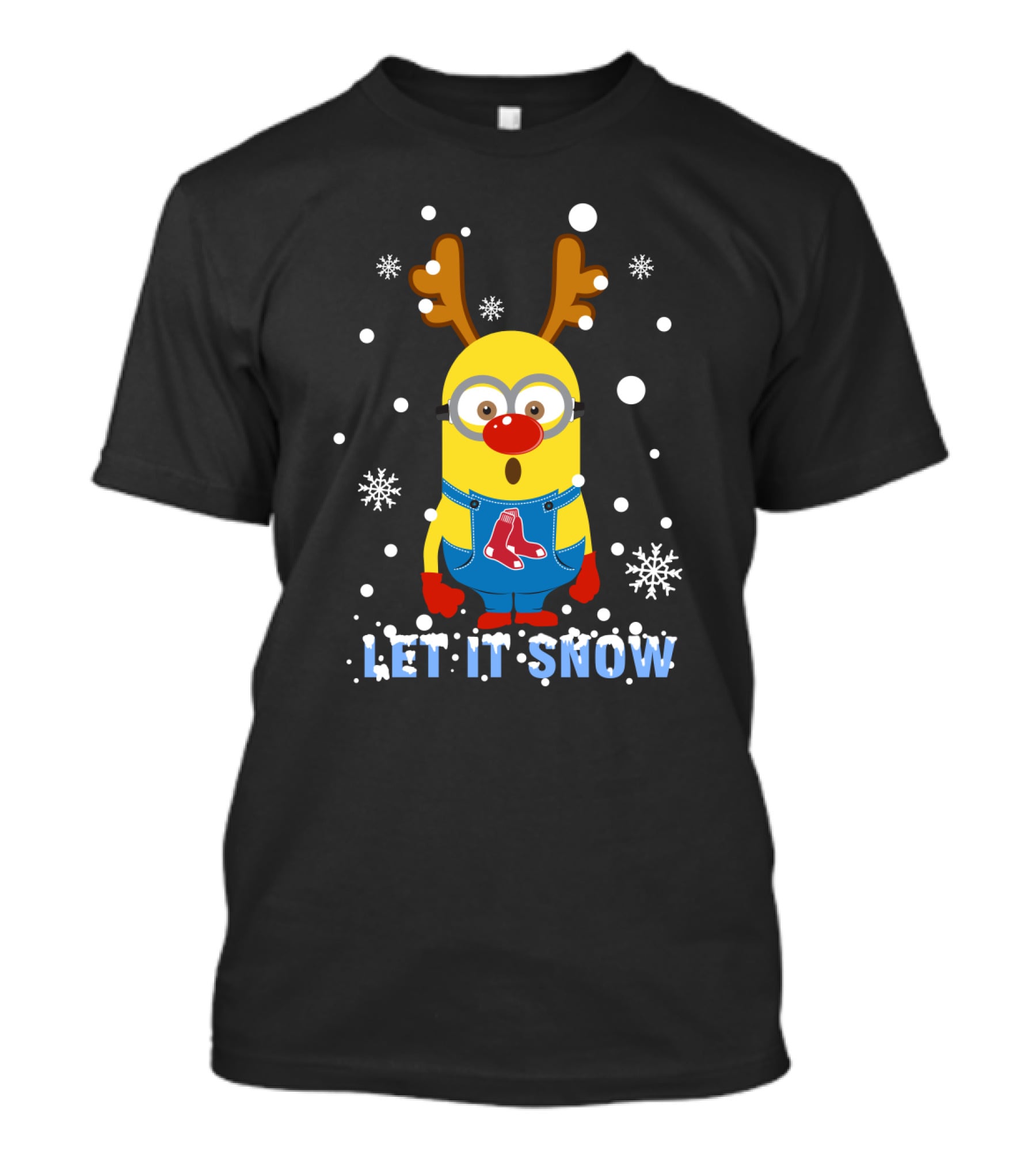 Let It Snow Minion Boston Red Sox Reindeer Antlers T-Shirt