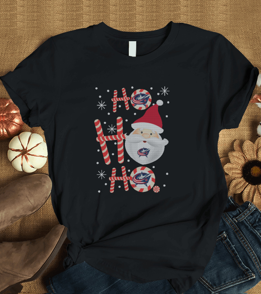 Ho Ho Ho Santa Claus Candy Cane Columbus Blue Jackets Christmas T-Shirt