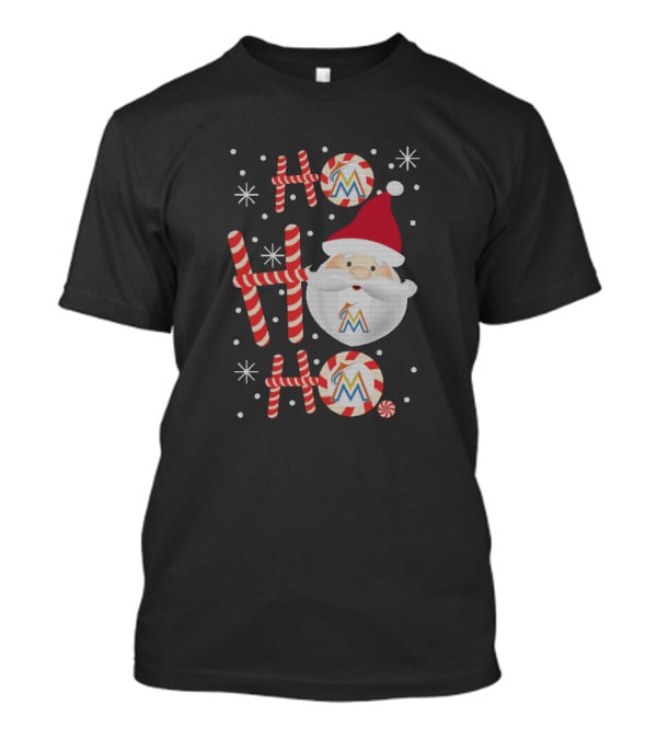 Santa Claus Ho Ho Ho Merry Christmas Miami Marlins Fans Festive Holiday T-Shirt