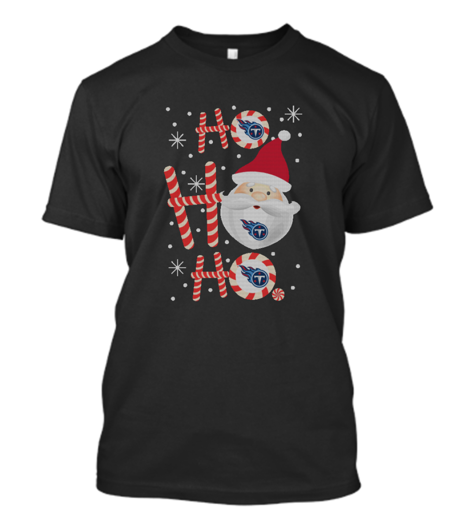 Ho Ho Ho Santa Tennessee Titans Christmas Peppermint Style T-Shirt