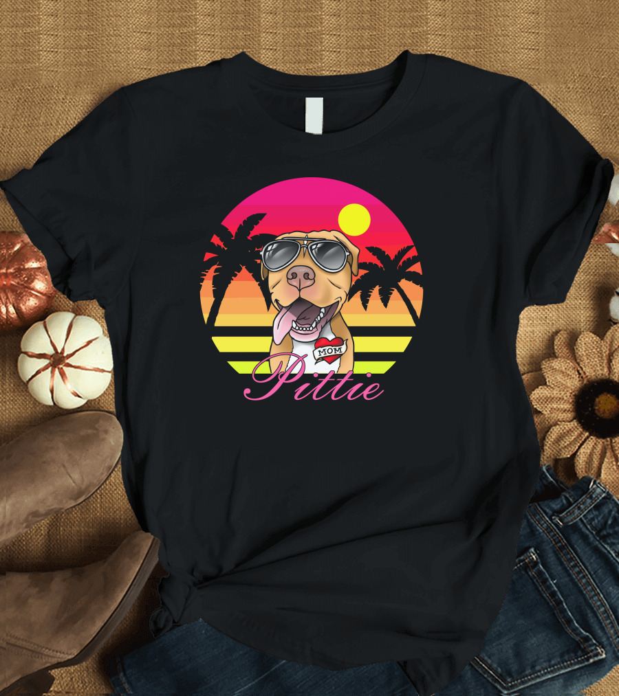Pittie Love Mom Pit Bull Sunset Palms T-Shirt