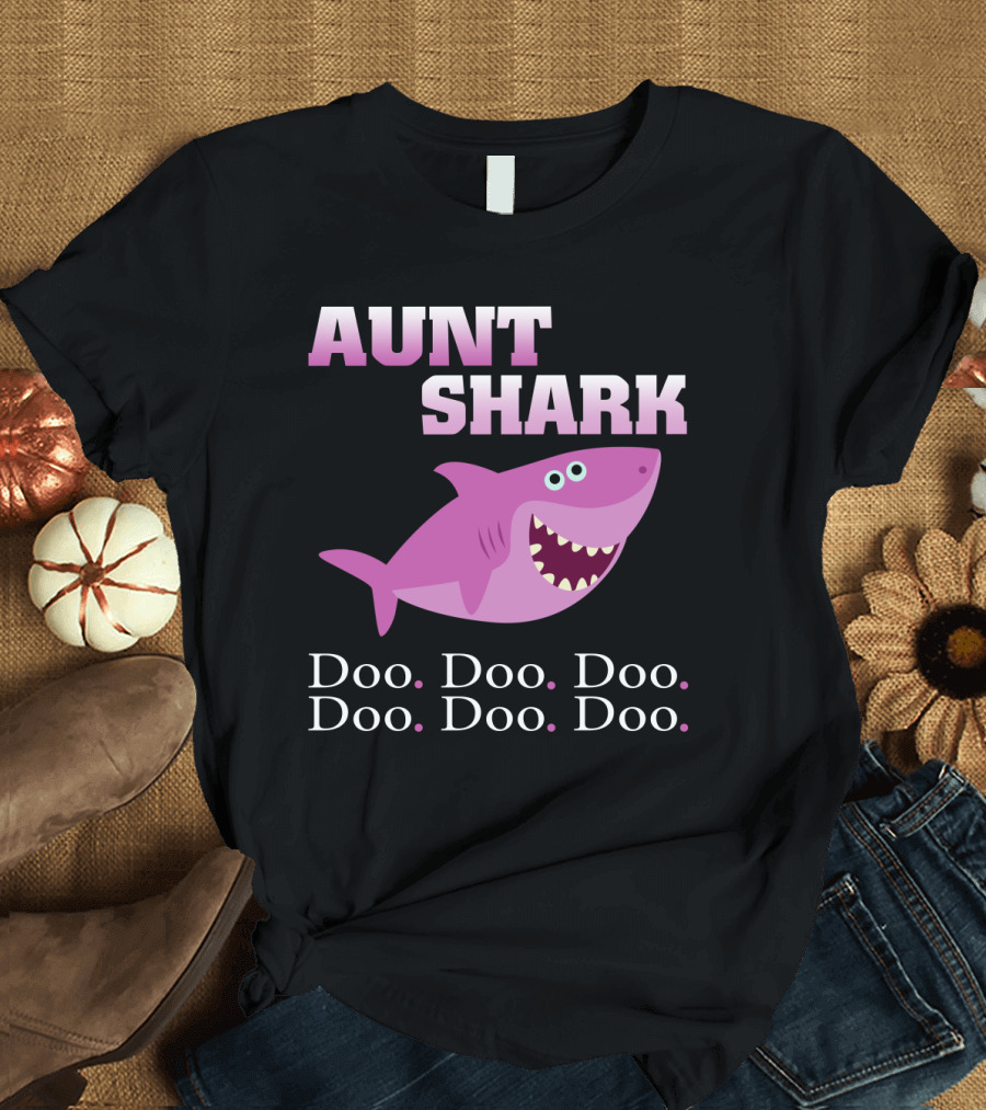 Aunt Shark Doo Doo Doo Featuring Cute Pink Cartoon Shark T-Shirt