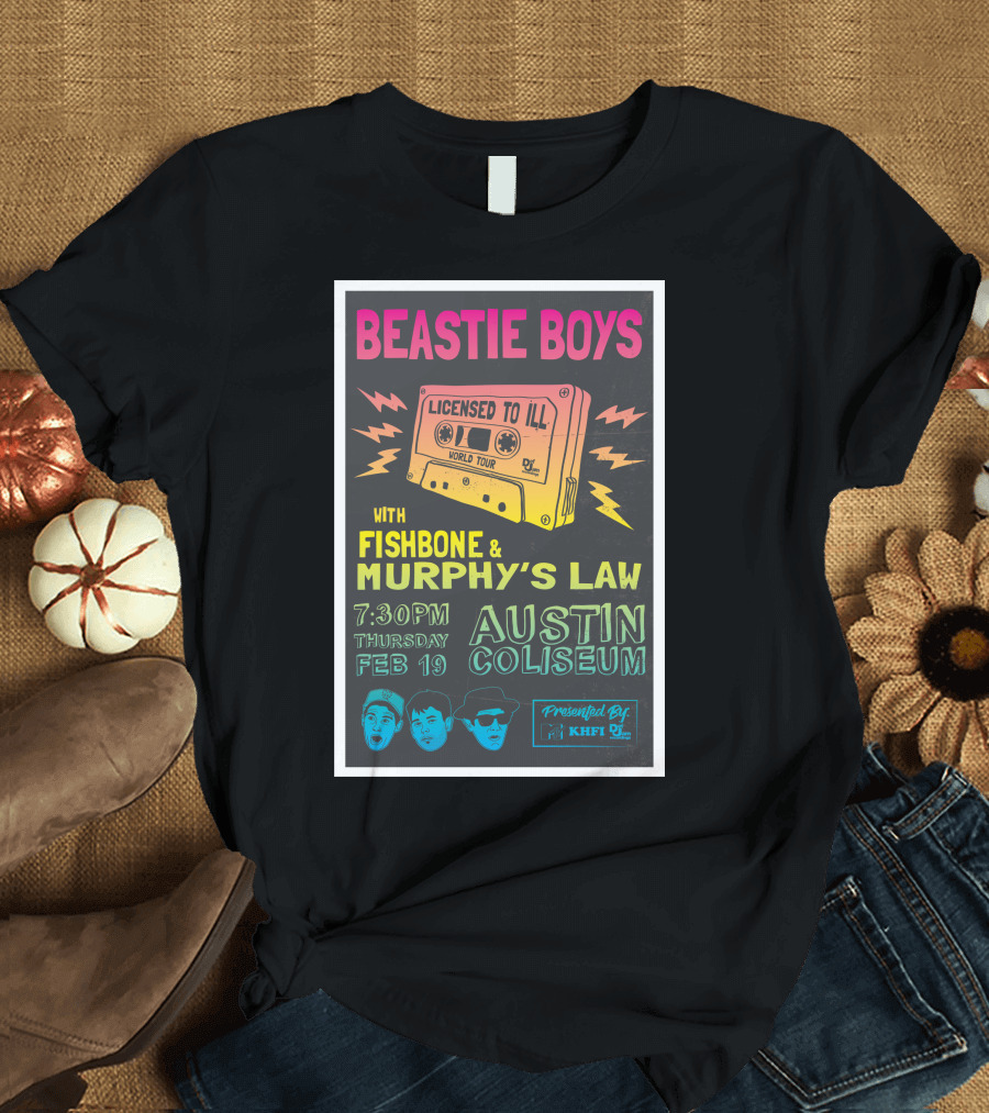 Beastie Boys Licensed to Ill World Tour Austin Coliseum with Fishbone Murphy's Law February 19 T-Shirt