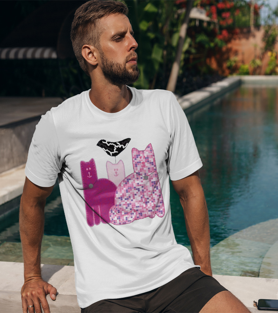 Miranda Sings Cat Trio With Pixel Pink Pattern And Black Collar T-Shirt