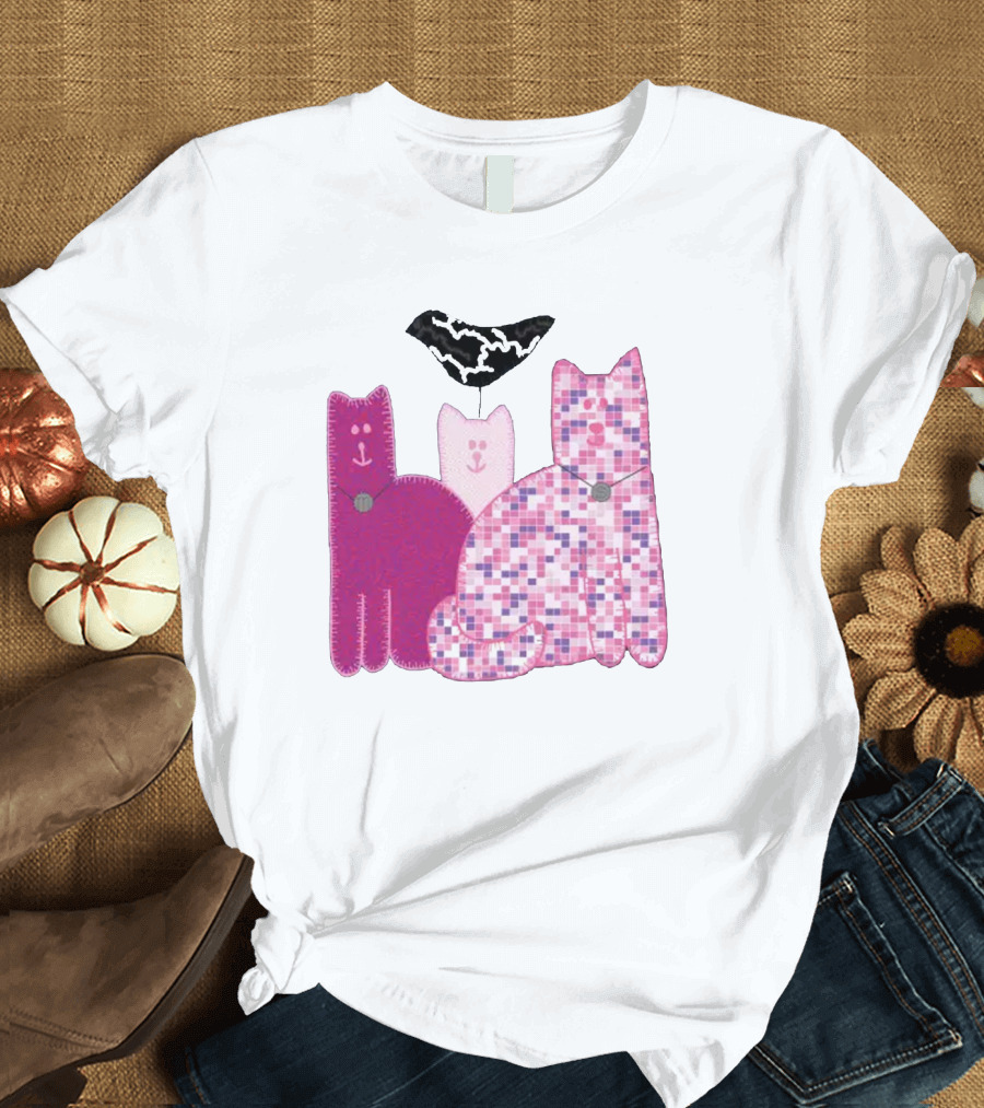 Miranda Sings Cat Trio with Pixel Pink Pattern and Black Collar T-Shirt