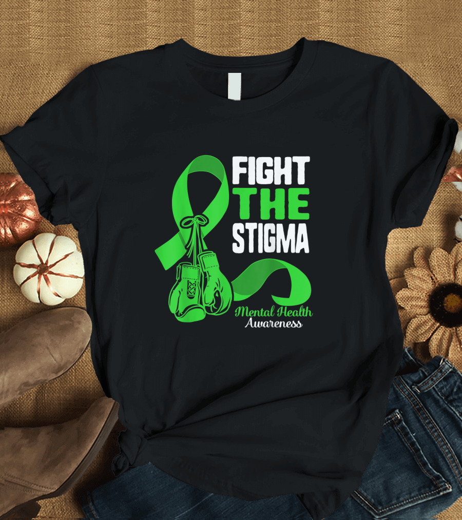Fight The Stigma Mental Health Awareness Green Ribbon Boxing Gloves T-Shirt