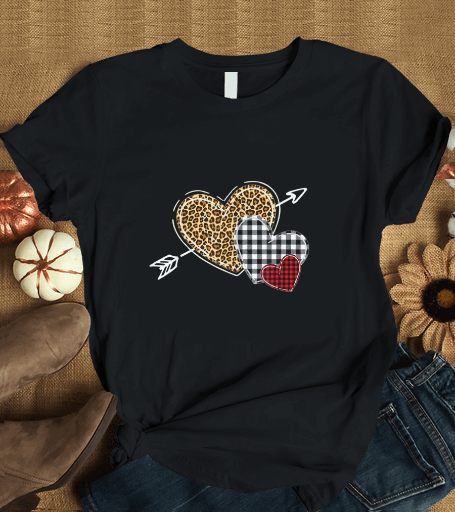 Leopard Buffalo Plaid Heart Valentine Day Arrow T-Shirt