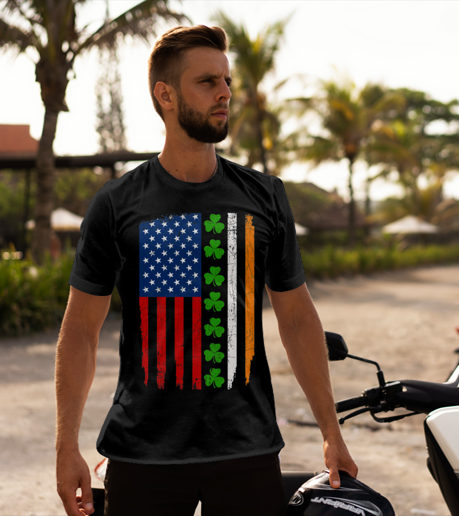 American Irish Flag With Shamrocks T-Shirt