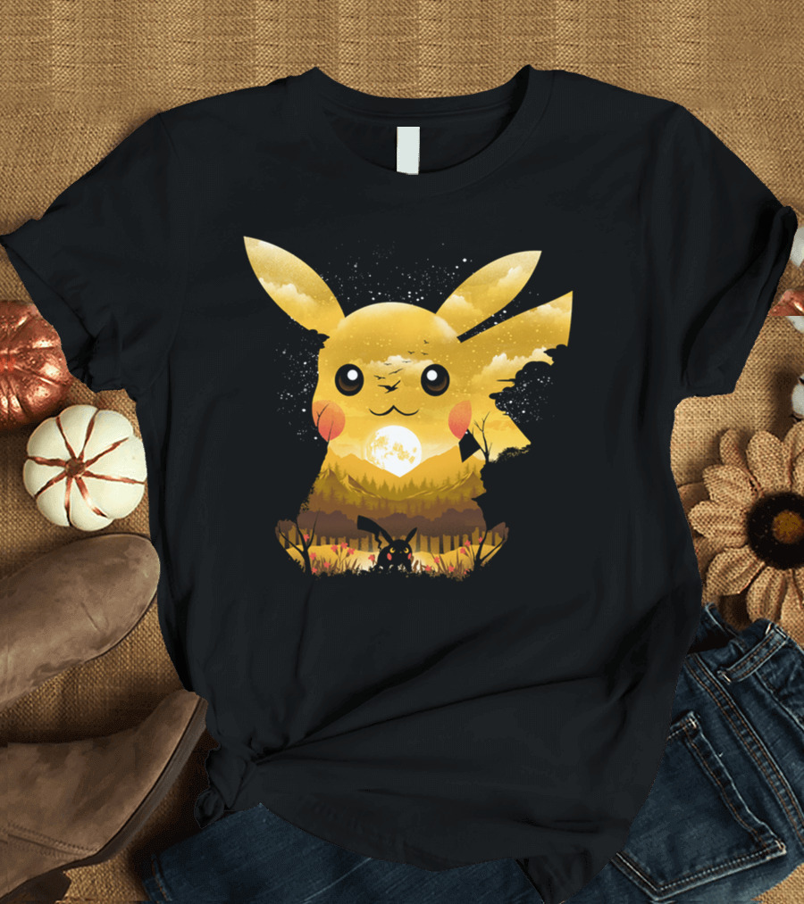 Pikachu Adorable Monster Moonlit Landscape T-Shirt