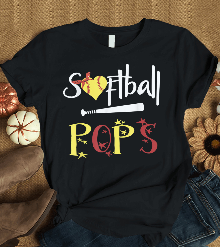 Softball Pops Heart Bat Stars T-Shirt