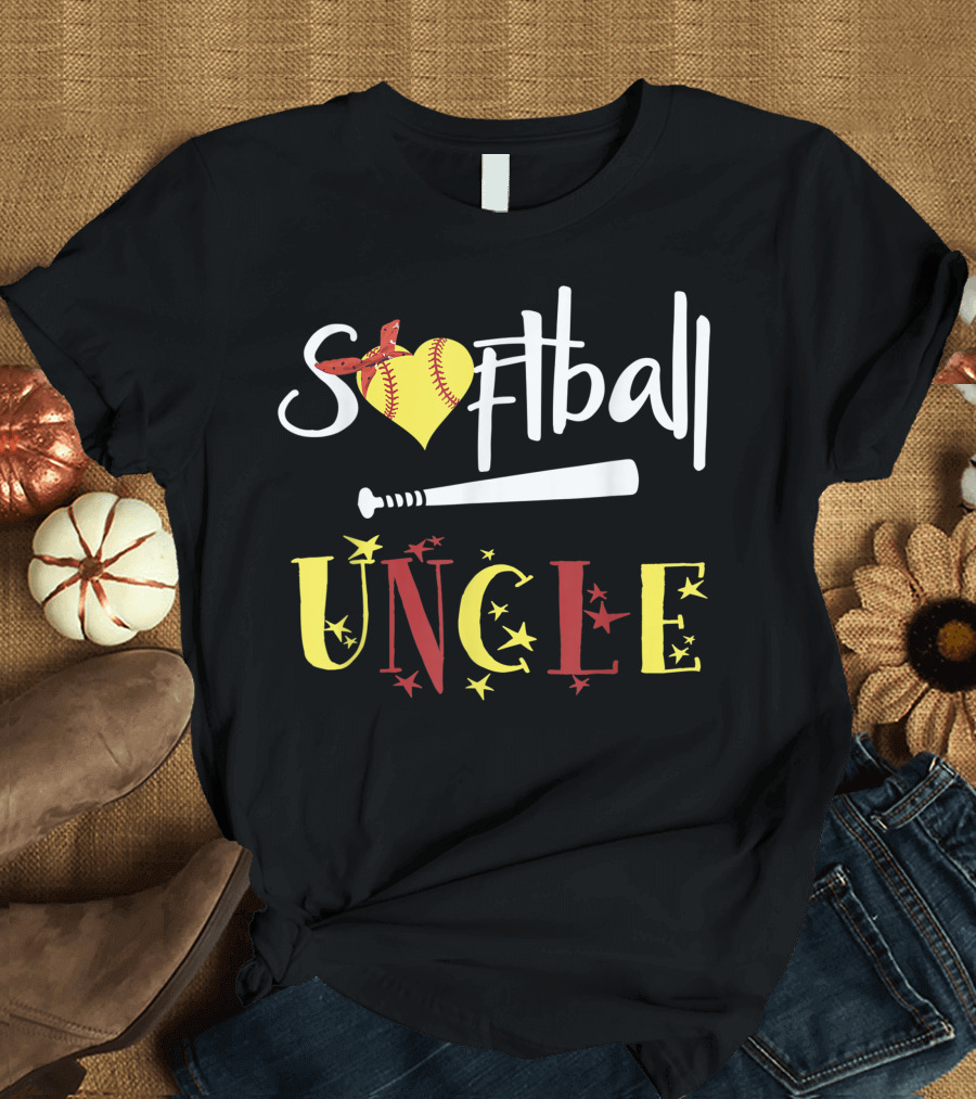 Softball Uncle Heart Bat Bandana Stars T-Shirt