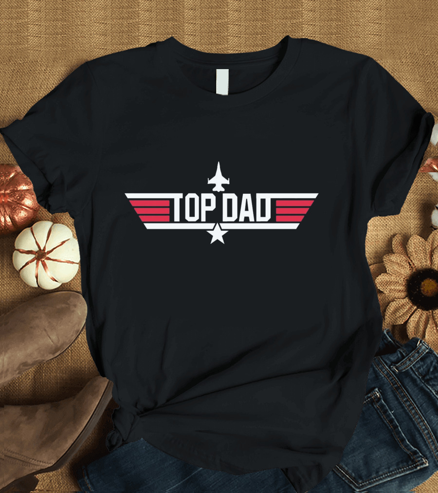 Top Dad Top Gun Jet Emblem Wing Stripes Star T-Shirt