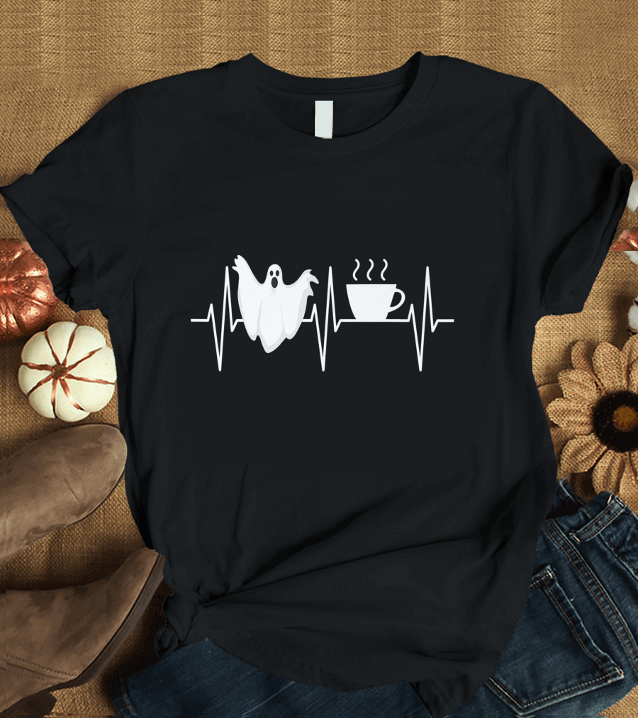Heartbeat Ghost Coffee Lover Paranormal Hunter T-Shirt